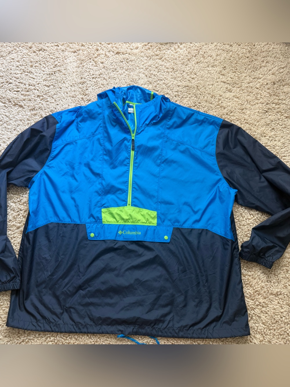 Columbia Blue and Navy Windbreaker with Lime Accents